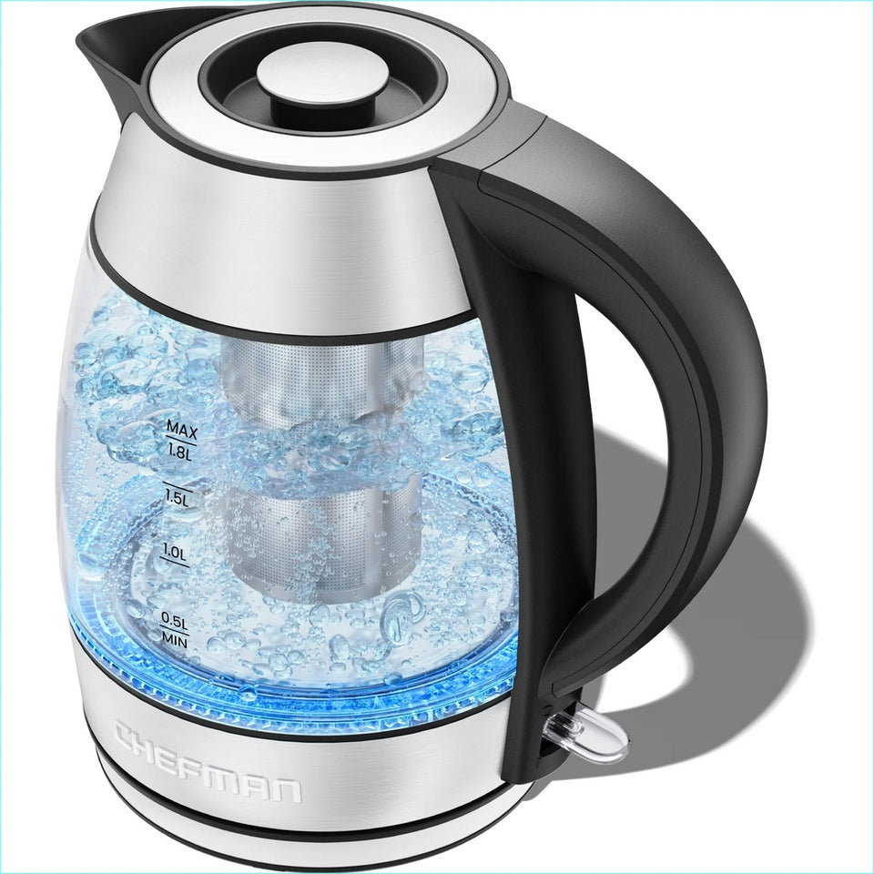 Chefman 1.8L Cordless Glass Electric Kettle, 1500W, Auto Shut-Off, Tea Infuser
