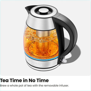 Chefman 1.8L Cordless Glass Electric Kettle, 1500W, Auto Shut-Off, Tea Infuser